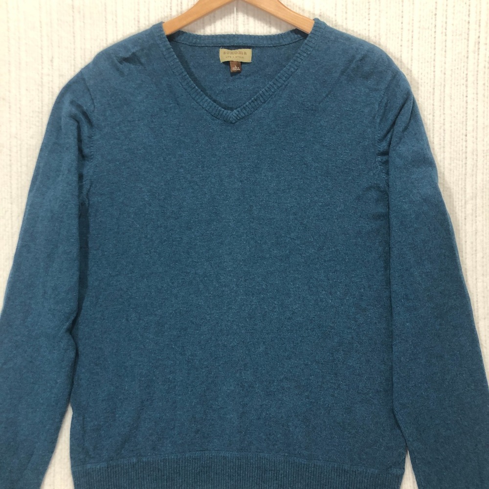 Sonoma V-Neck Sweater Cotton Blend Soft Knit Pullover Top Teal Blue‎ XL